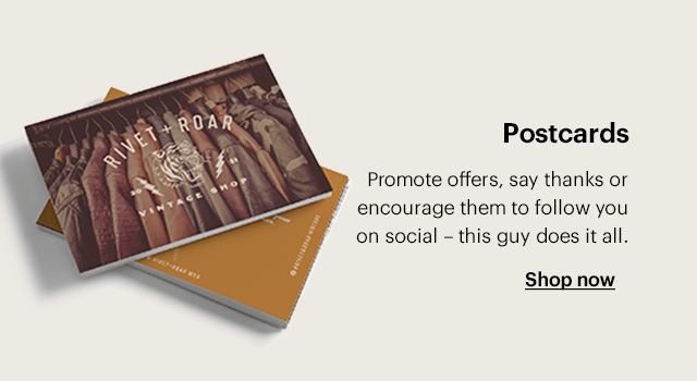 Postcards Promote offers, say thanks or encourage them to follow you on social - this guy does it all. Shop now 