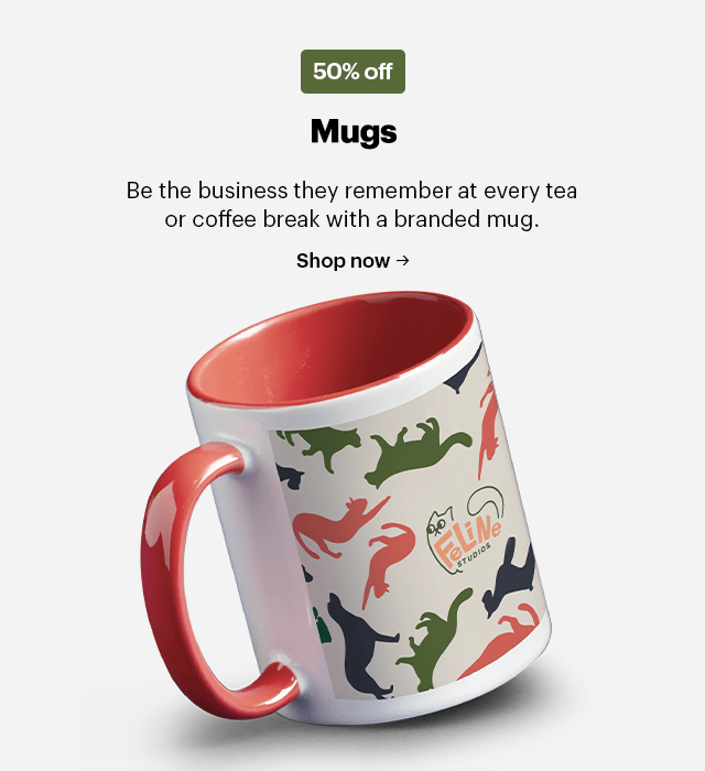 50% off Mugs Be the business they remember at every tea or coffee break with a branded mug. Shop now 