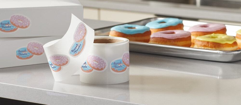 Custom roll stickers for a donut shop