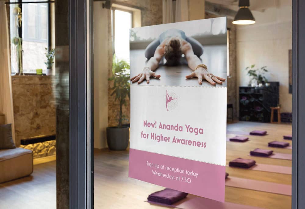 A poster at a yoga studio