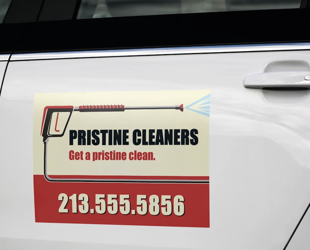 A car door decal for a pressure washing business