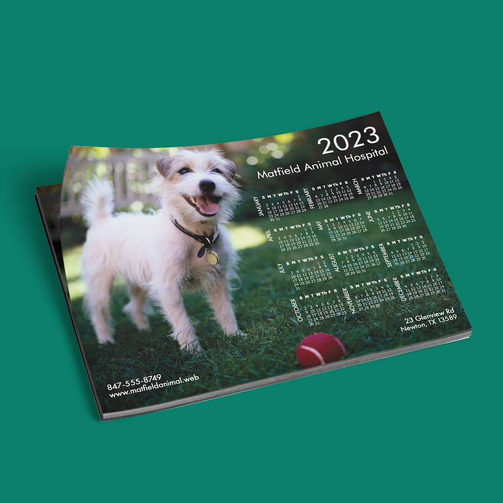 A custom calendar for an animal hospital