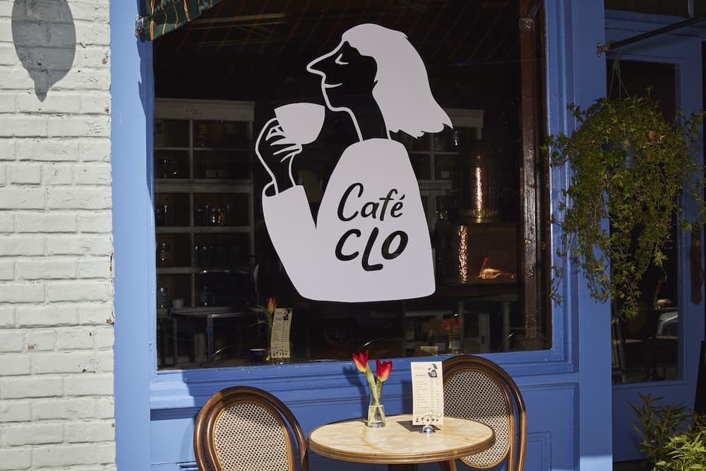 A window decal on a cafe storefront