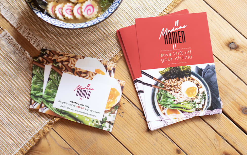 Custom postcards and flyers for a restaurant